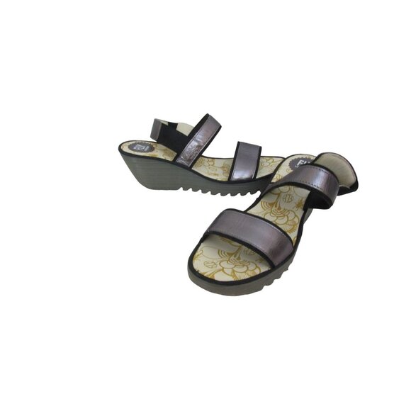 Fly London Yaco Graphite Leather Wedge Sandals US9 EU40 - Picture 2 of 6